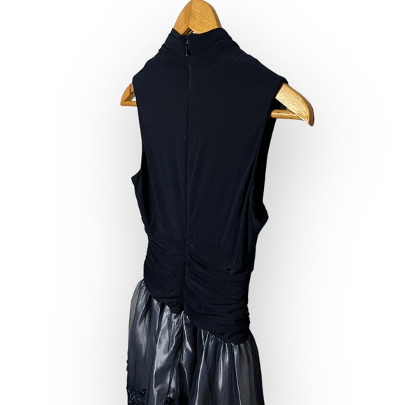 SLNY Navy Blue Fit and Flare Cocktail Dress Stretch Top Tulle Lace Skirt Size 4 - Picture 14 of 16